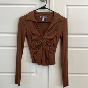 Brown long sleeve collar neck urban outfitters top